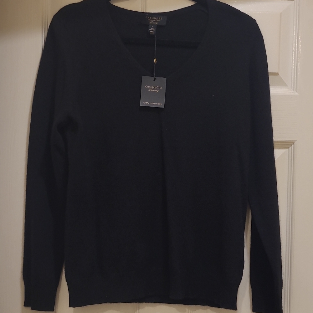 Cashmere Charter Club Classic Black V-Neck Sweater